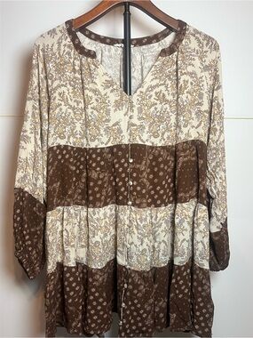 Promesa Boho Floral Tiered Blouse Cottagecore Prairie Top Small